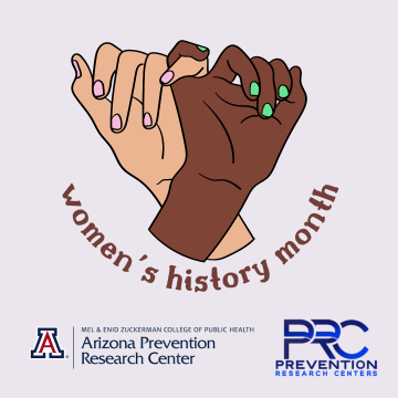 AzPRC and PRC logo on Women's history month graphic with illustration of black and white hands